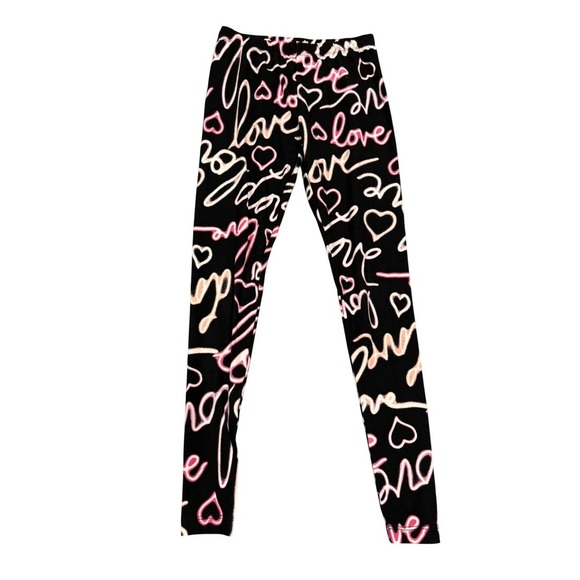 No Boundaries Leggings S Black Pink Love Hearts Print Casual Athleisure - Picture 3 of 4